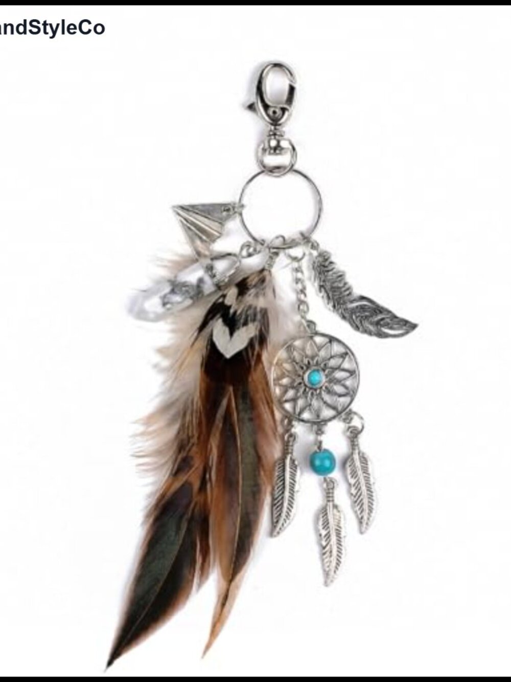 Boho Keychain Crystal Feather Evil Eye Lobster Clasp Purse Charm Handbag